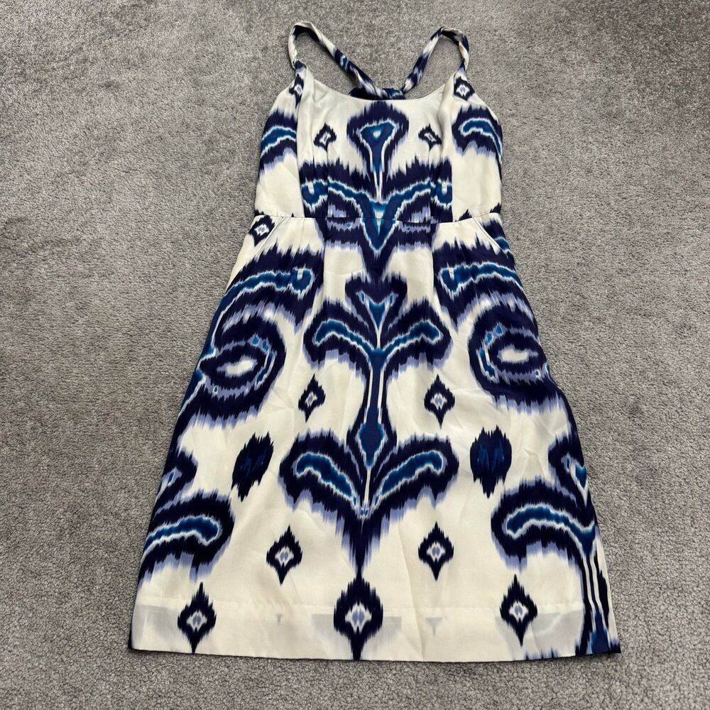 Banana Republic Silk Ikat Midi Sheath Dress womens 00PBlue White Sleeveless